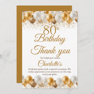 80th Birthday Party Thank You Card