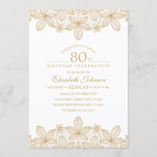 80th Birthday Party Unique Golden Lace Invitation