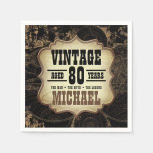 80th Birthday Party Vintage Theme Custom Name Napkin