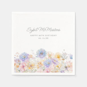80th Birthday Party Watercolor Floral Custom Napkin
