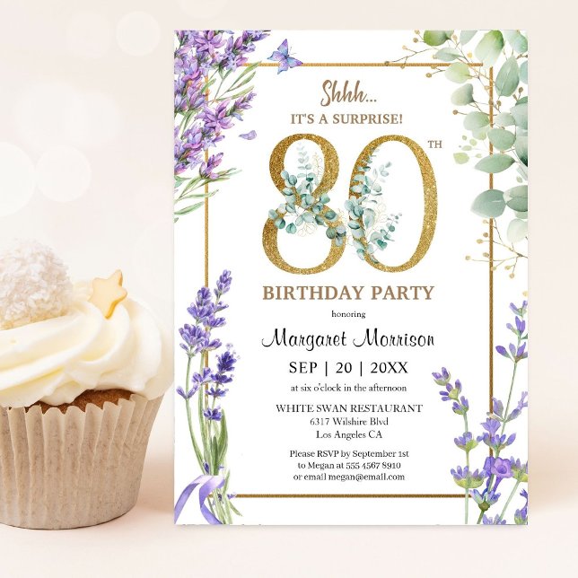 80th Birthday Party Watercolor Purple Lavender Invitation (Creator Uploaded)