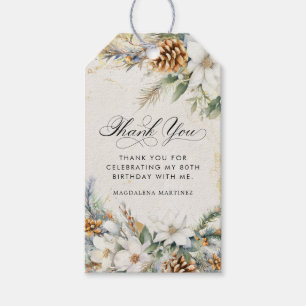 80th Birthday Party White Winter Floral Favour Gift Tags