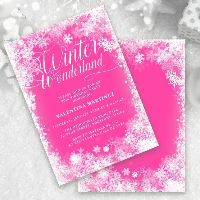 80th Birthday Party Winter Wonderland Pink Invitation (Creator Uploaded)