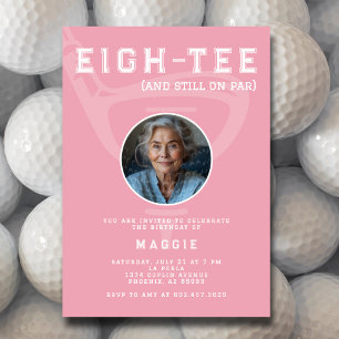 80th Birthday Party Women's Golf Photo Pink Invitation