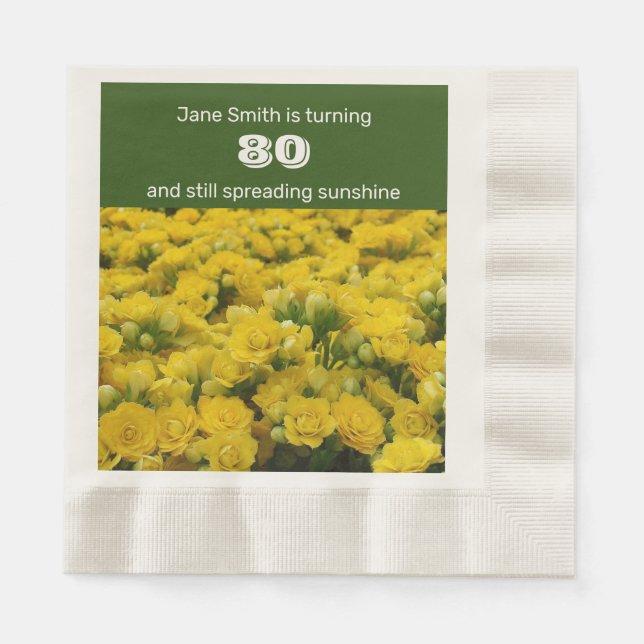 80th Birthday Party Yellow Flowers Celebration Napkin (Front)