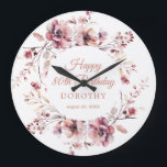 80th Birthday Personalised Burgundy Pink Floral Large Clock<br><div class="desc">A personalised wall clock is a great birthday gift idea for a 80th birthday gift. The birthday celebrant can celebrate their birthday and add a pretty touch to your decor with this personalised burgundy and dusty pink floral wall clock. An elegant watercolor wreath decorates the front and back. Four lines...</div>