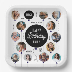 80th Birthday Photo Balloons Paper Plate