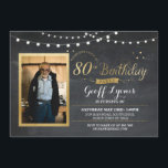 80th Birthday Photo Chalk Rustic Gold Invitation<br><div class="desc">80th Birthday - Add your photo to this vintage style chalk invite. Add any age. Back print included.</div>