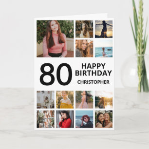 80th Birthday Photo Collage 13 Photos Black White Card