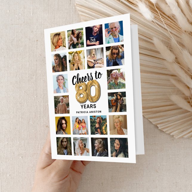 80th Birthday Photo Collage Card (Creator Uploaded)