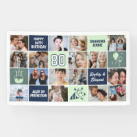 80th Birthday Photo Collage Custom Mint Blue