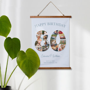 80th Birthday Photo Collage Elegant and Timeless Hanging Tapestry