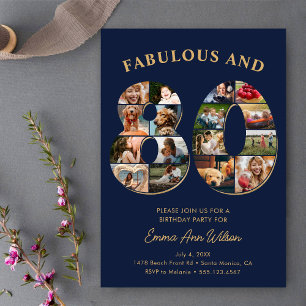 80th Birthday Photo Collage Elegant and Timeless Invitation