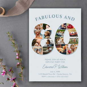 80th Birthday Photo Collage Elegant and Timeless Invitation