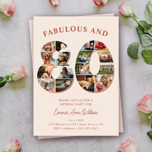 80th Birthday Photo Collage Elegant and Timeless Invitation