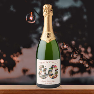 80th Birthday Photo Collage Elegant and Timeless Sparkling Wine Label