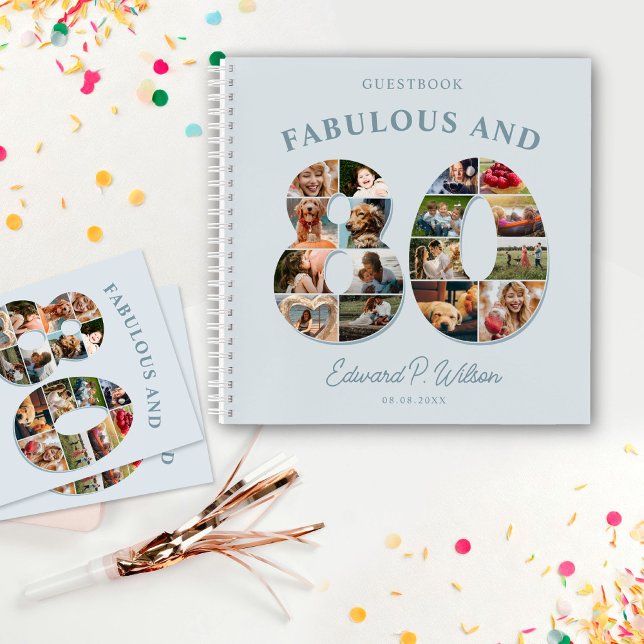 80th Birthday Photo Collage Milestone Guestbook Notebook (Creator Uploaded)