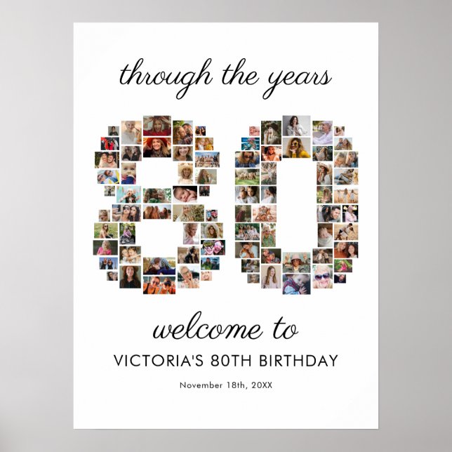 80th Birthday Photo Collage Welcome Poster (Front)