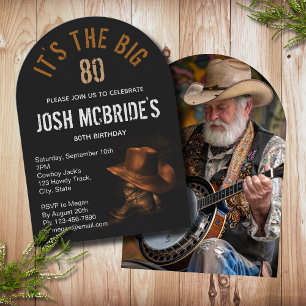 80th Birthday Photo Cowboy Hat Boots Masculine Invitation