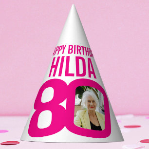 80th birthday photo custom photo pink white party hat