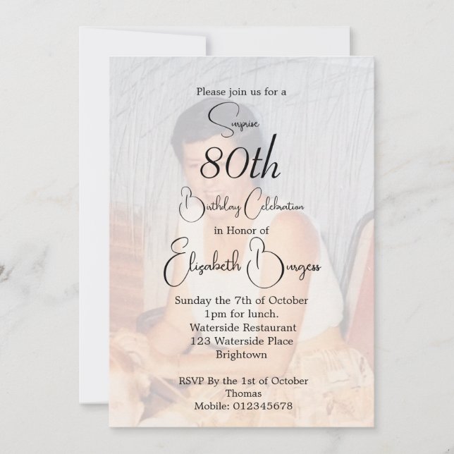 80th Birthday Photo  Elegant Birthday Invitation (Front)