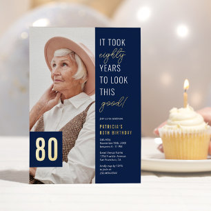 80th Birthday Photo Foil Invitation