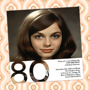 80th Birthday Photo Invitation - 5.25 x 5.25