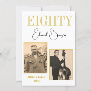 80th Birthday Photo Male Modern Birthday Invitation