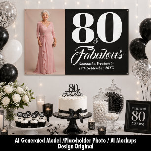 80th Birthday Photo Party Decor Black White Banner