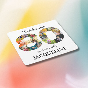 80th Birthday Photo Template Invitation Square Paper Coaster