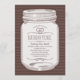 80th Birthday Picnic Party Rustic Mason Jar Invitation