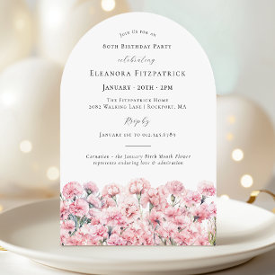 80th Birthday Pink Carnation January Birth Flower Invitation