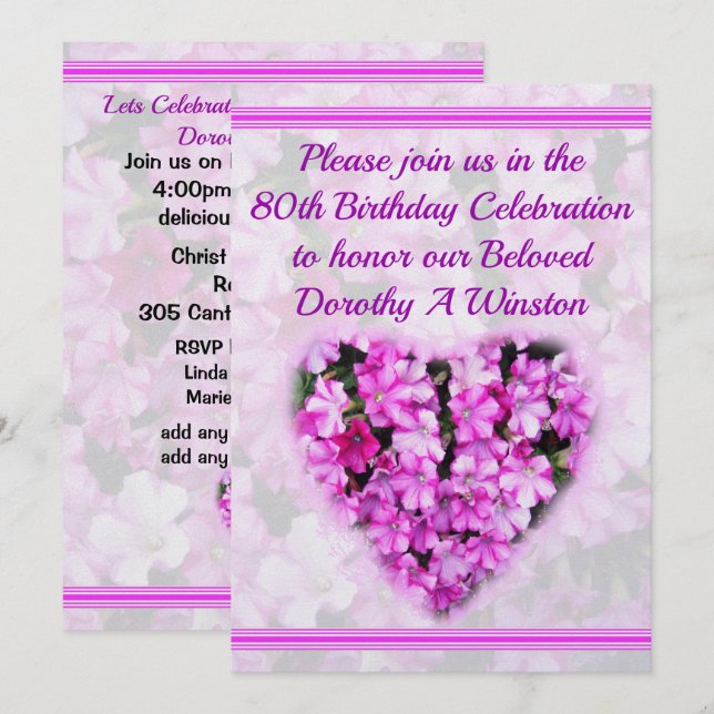 80TH BIRTHDAY PINK FLORAL BIRTHDAY INVITATION (Front/Back)