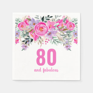 80th birthday pink floral party napkins