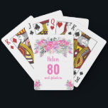 80th birthday pink floral playing cards<br><div class="desc">Elegant 80th birthday playing cards with a pink floral design. Personalise name,  age and text.</div>