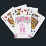 80th birthday pink floral playing cards<br><div class="desc">Elegant 80th birthday playing cards with a pink floral design. Personalise name,  age and text.</div>