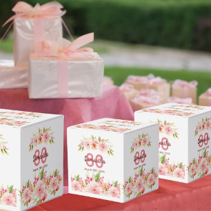 80th birthday pink florals white thank you favour box