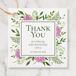 80th Birthday Pink Hydrangeas Favour Tags