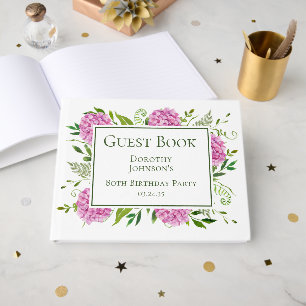 80th Birthday Pink Hydrangeas Guest Book