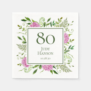 80th Birthday Pink Hydrangeas Napkin