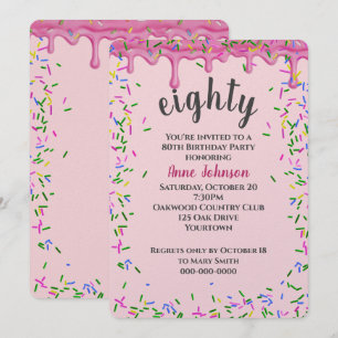 80th Birthday Pink Icing And Sprinkles Invitation