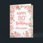 80th Birthday Pink Peach Peonies Watercolor Floral Card<br><div class="desc">80th Birthday Pink Peach Peonies Watercolor Floral Birthday Card. For further customisation,  please click the "Customise it" button and use our design tool to modify this template.</div>