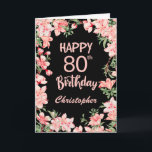 80th Birthday Pink Peach Watercolor Floral Black Card<br><div class="desc">80th Birthday Pink Peach Watercolor Floral Black Birthday Card. For further customisation,  please click the "Customise it" button and use our design tool to modify this template.</div>