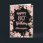 80th Birthday Pink Peach Watercolor Floral Black Card<br><div class="desc">80th Birthday Pink Peach Watercolor Floral Black Birthday Card. For further customisation,  please click the "Customise it" button and use our design tool to modify this template.</div>