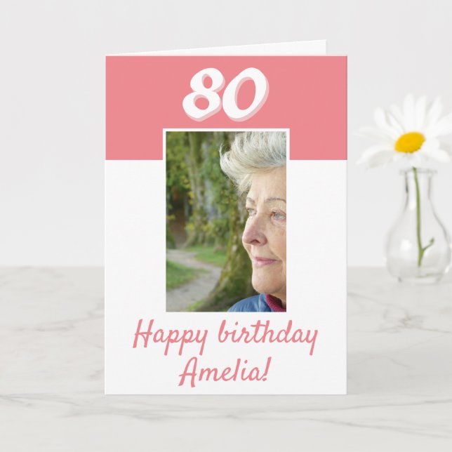 80th Birthday Pink Photo Happy Birthday  Card (Small Plant)