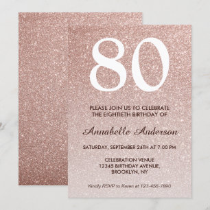 80th Birthday Pink Rose Gold Glitter Sparkle Ombre Invitation