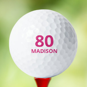 80th Birthday Pink Script Personalised Name Golf Balls