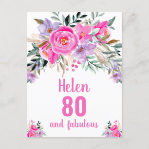 80th birthday pink watercolor floral card