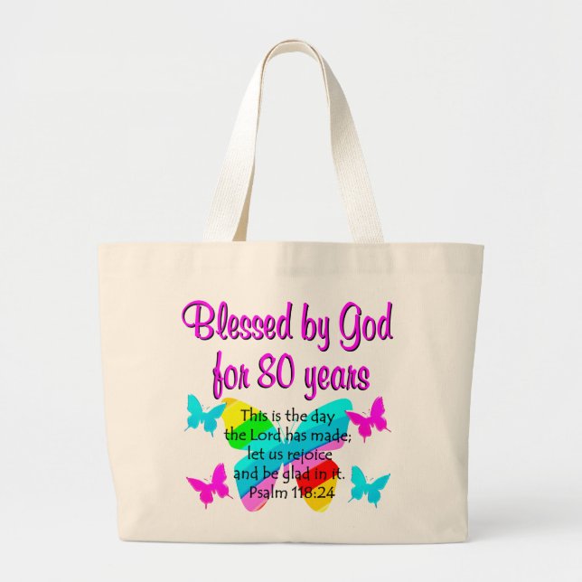 80TH BIRTHDAY PRAYER LARGE TOTE BAG (Front)