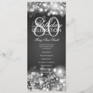 80th Birthday Program Glam Lights Silver Menu